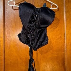 Black Lace-Up Corset Top